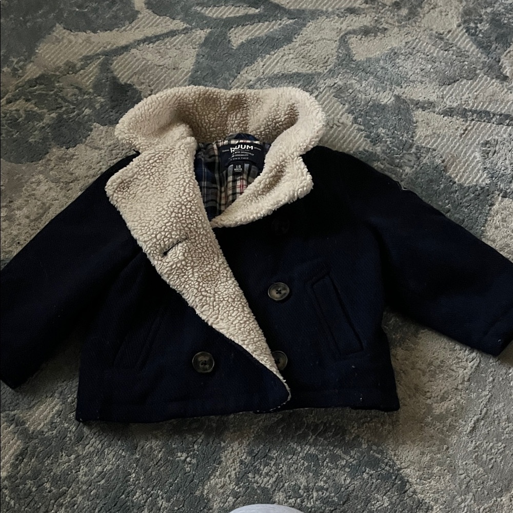 Ruum Navy Kids Pea Coat with Cream Lining